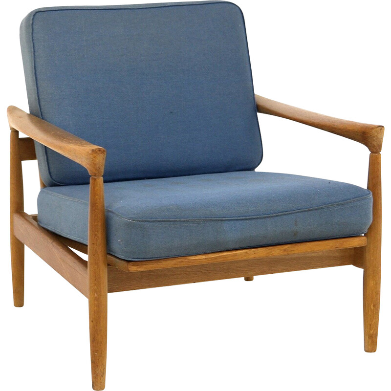 Meetbaar Kano leer Vintage fauteuil "Kolding" van Erik Wørtz voor Möbel-Ikea, Zweden 1960