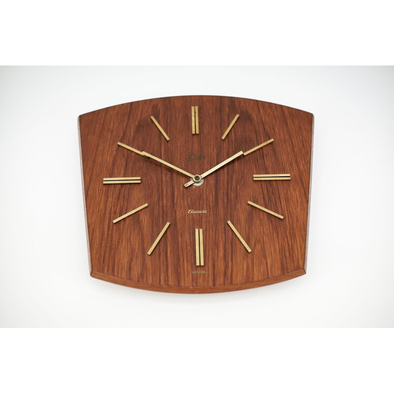 Orologio da parete di metà secolo in teak e ottone di Elexacta Schatz, Germania 1960