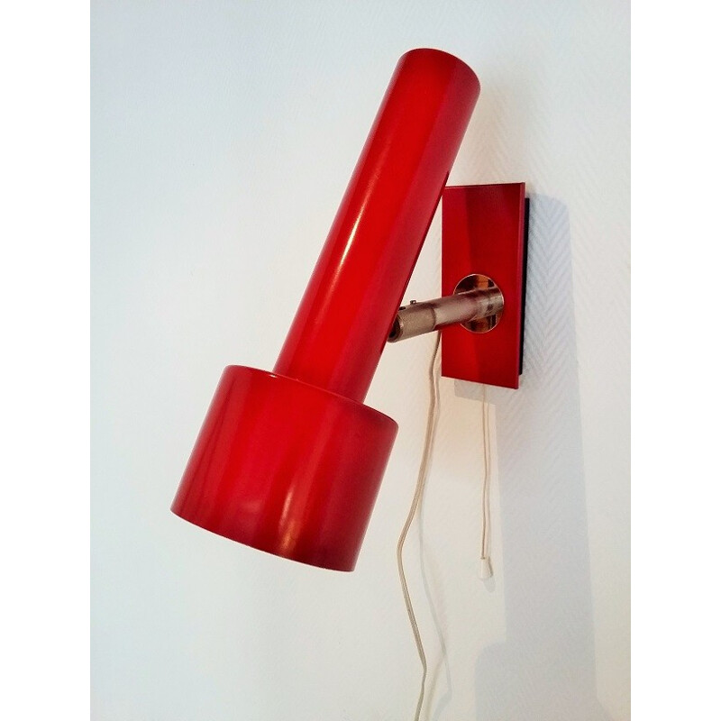 Red lacquered metal sconce - 1950s