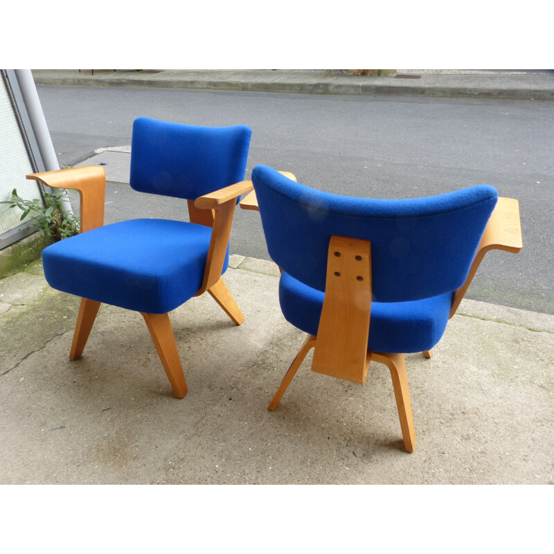 Pair of royal blue armchairs, Cor ALONS - Version 1946