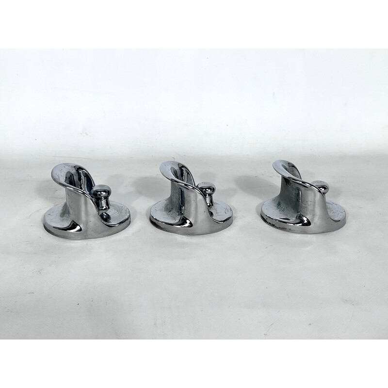 Set of 3 mid-century chrome and plastic coat hangers by Olaf Bohr for Kartell, 1960s