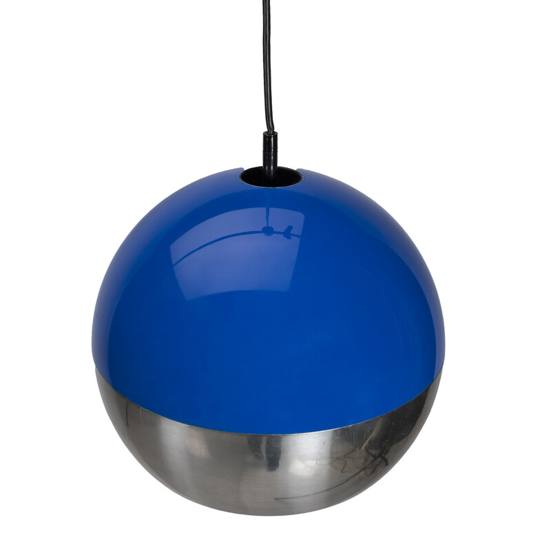 Lampada a sospensione vintage Space Age blu e cromata