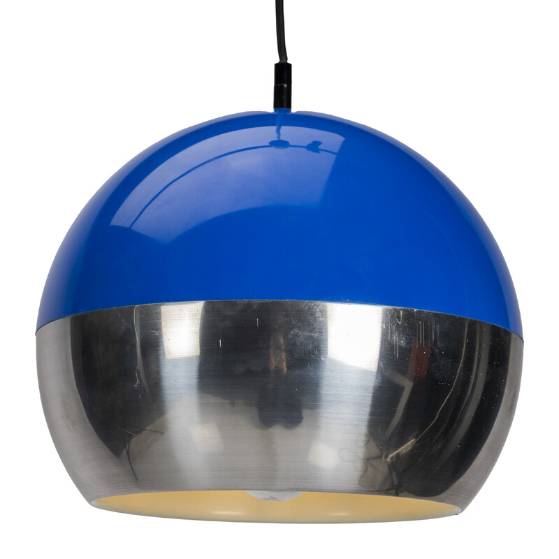 Lampada a sospensione vintage Space Age blu e cromata