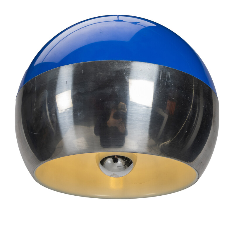 Lampada a sospensione vintage Space Age blu e cromata