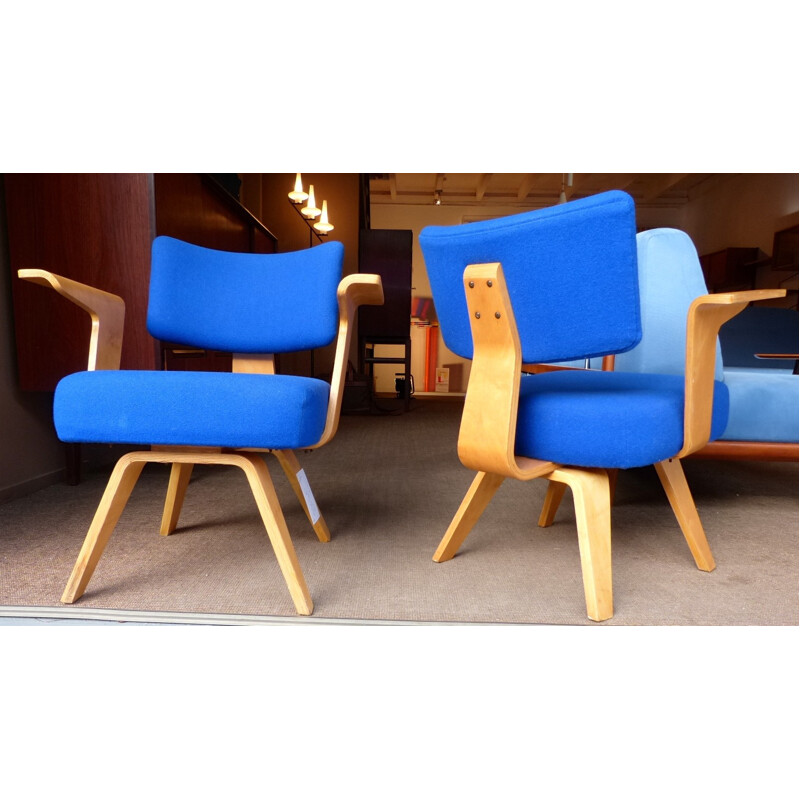 Pair of royal blue armchairs, Cor ALONS - Version 1946