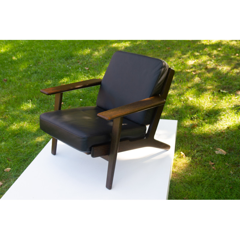 Vintage Deense donker eikenhouten Ge290 fauteuil van Hans J. Wegner voor Getama, 1970