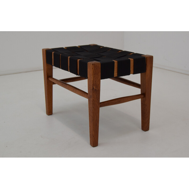 Mid-century wood and fabric footrest, Czechoslovakia 1960s