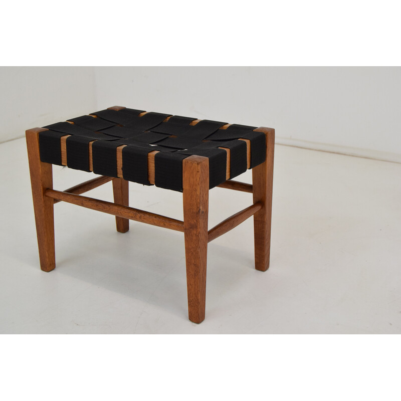 Mid-century wood and fabric footrest, Czechoslovakia 1960s