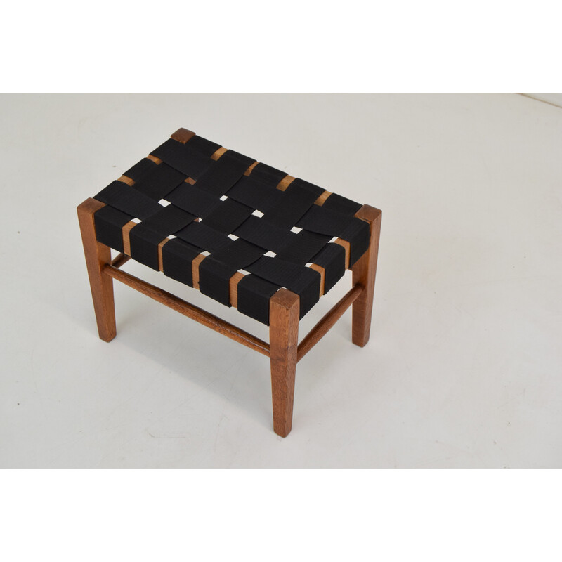 Mid-century wood and fabric footrest, Czechoslovakia 1960s