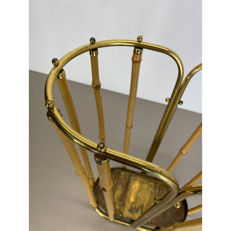 Hollywood Regency vintage brass and bamboo umbrella stand, Austria 1950s