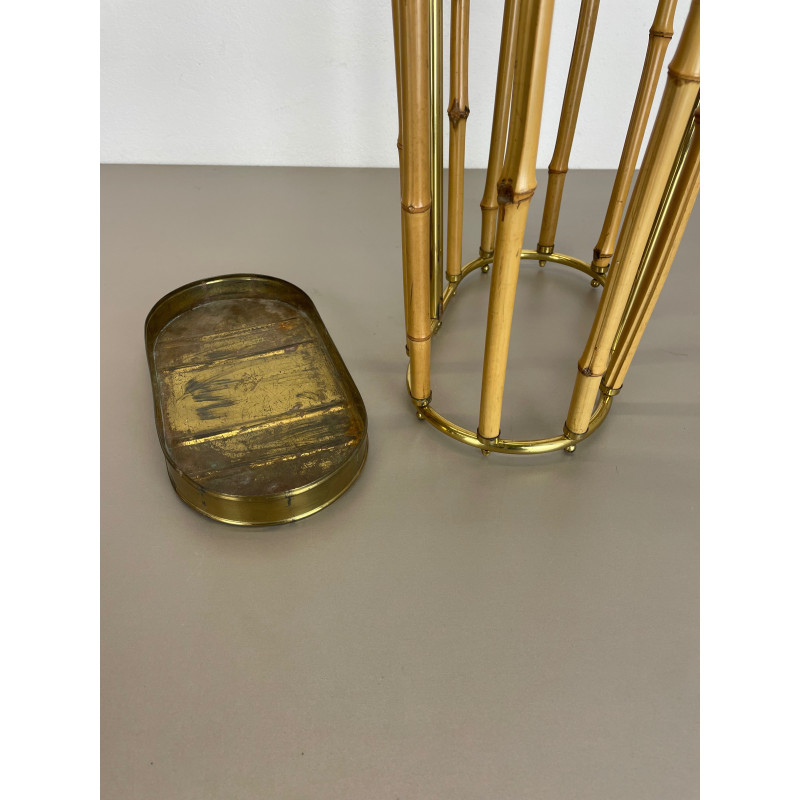 Hollywood Regency vintage brass and bamboo umbrella stand, Austria 1950s