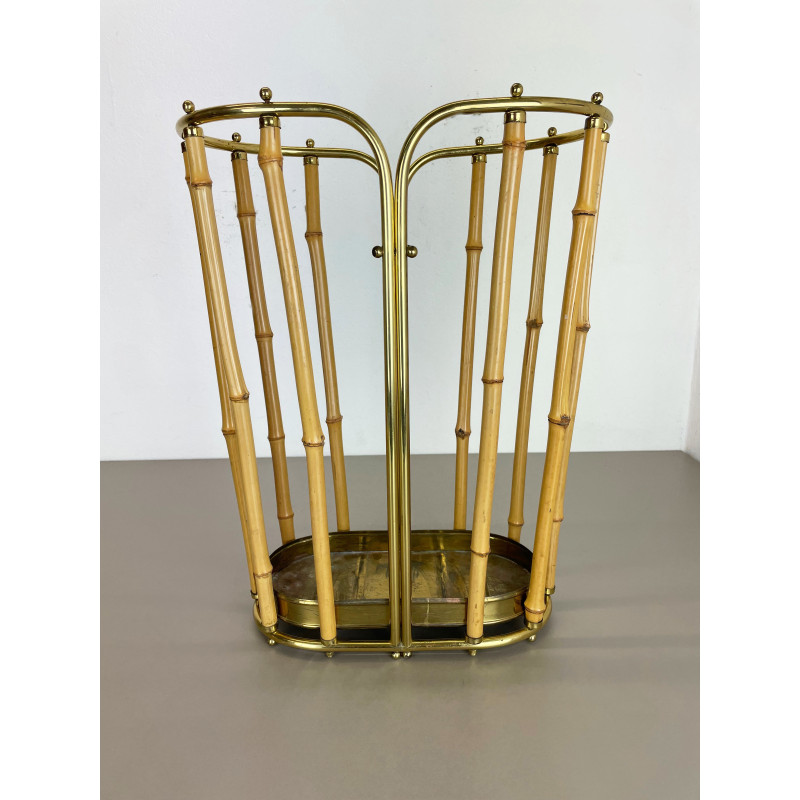 Hollywood Regency vintage brass and bamboo umbrella stand, Austria 1950s