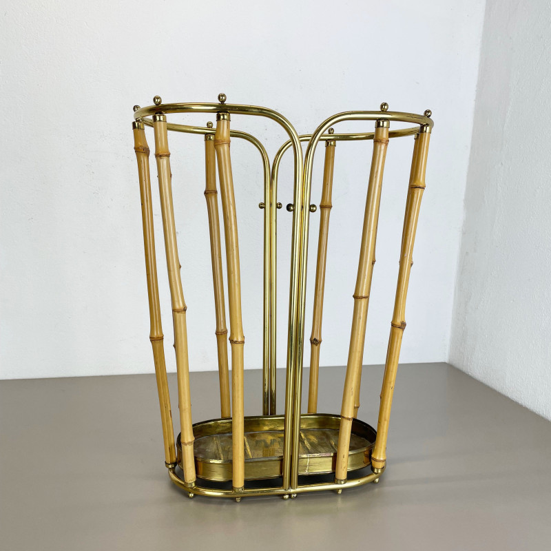 Hollywood Regency vintage brass and bamboo umbrella stand, Austria 1950s