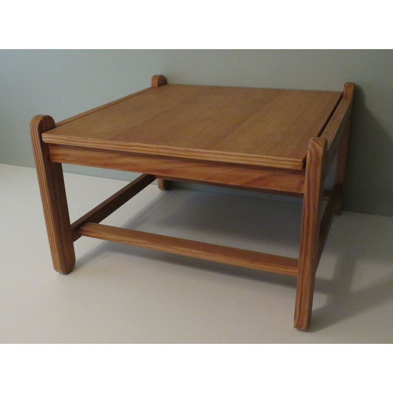 Vintage square pine coffee table with brass joinery by Niels Eilersen, Denmark 1970s