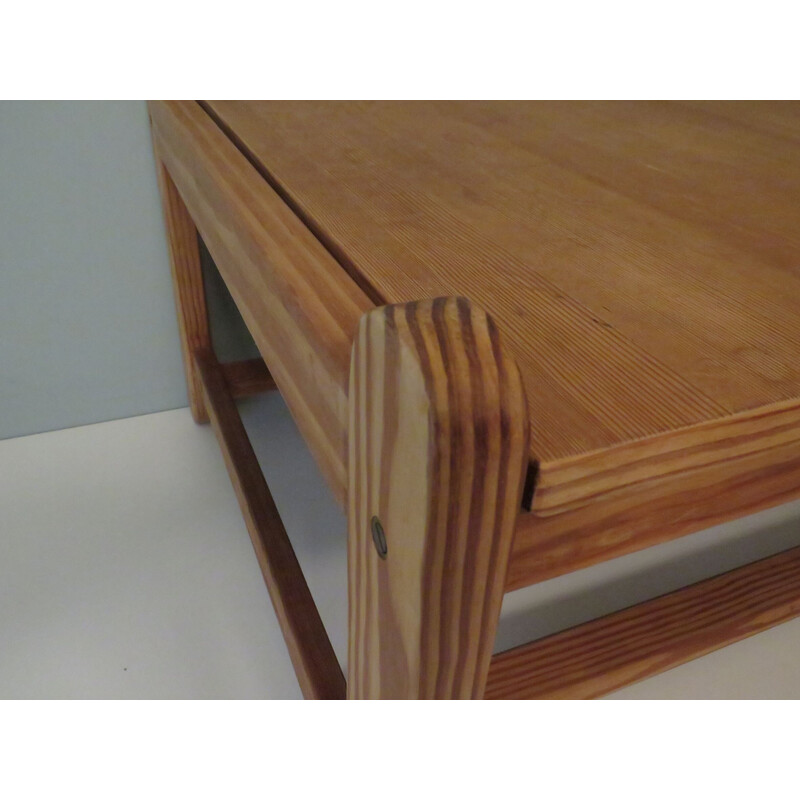 Vintage square pine coffee table with brass joinery by Niels Eilersen, Denmark 1970s