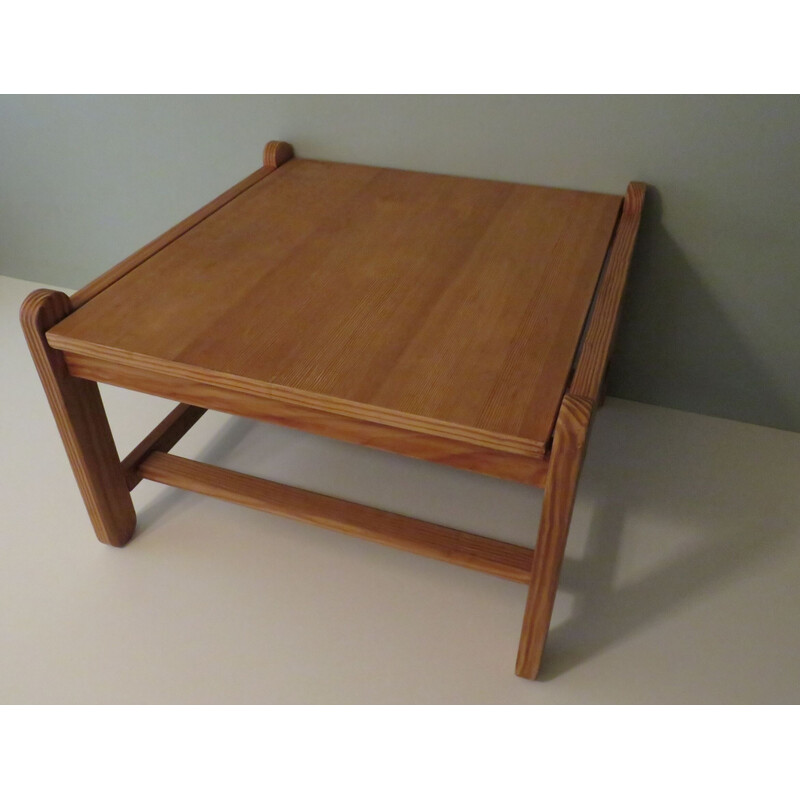 Vintage square pine coffee table with brass joinery by Niels Eilersen, Denmark 1970s