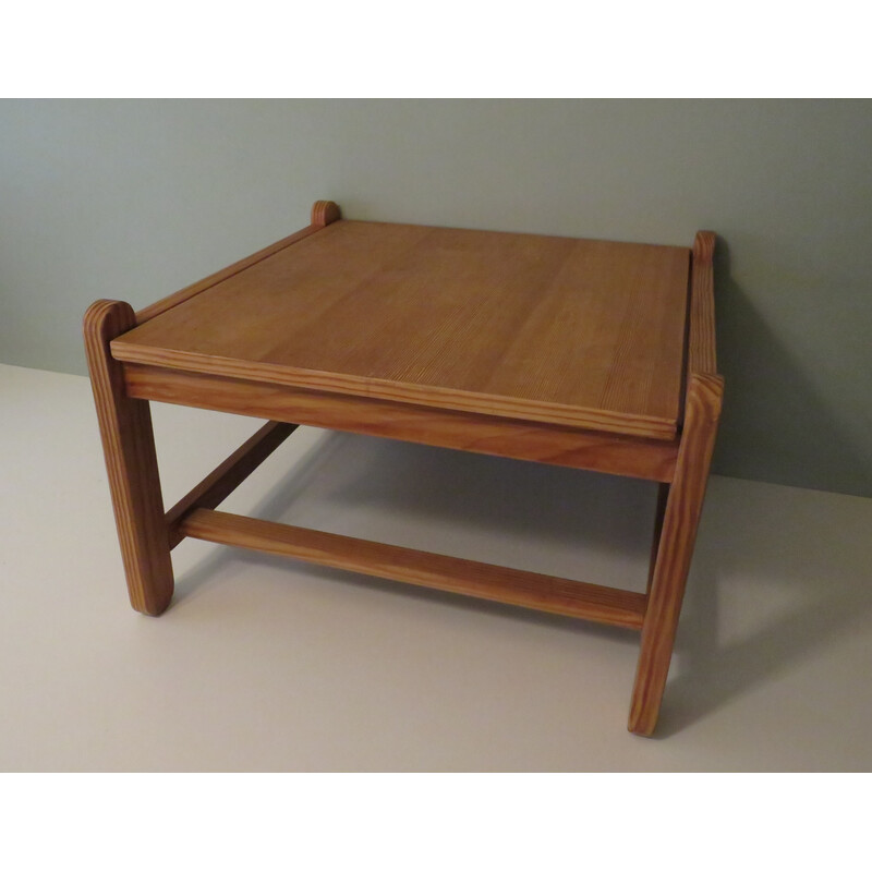 Vintage square pine coffee table with brass joinery by Niels Eilersen, Denmark 1970s