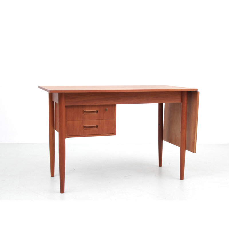 Scandinavian vintage teak flap desk with tapered legs