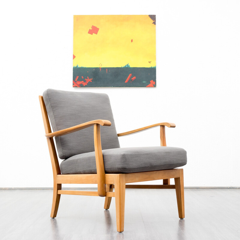 Fauteuil en merisier, Knoll Antimott - années 50