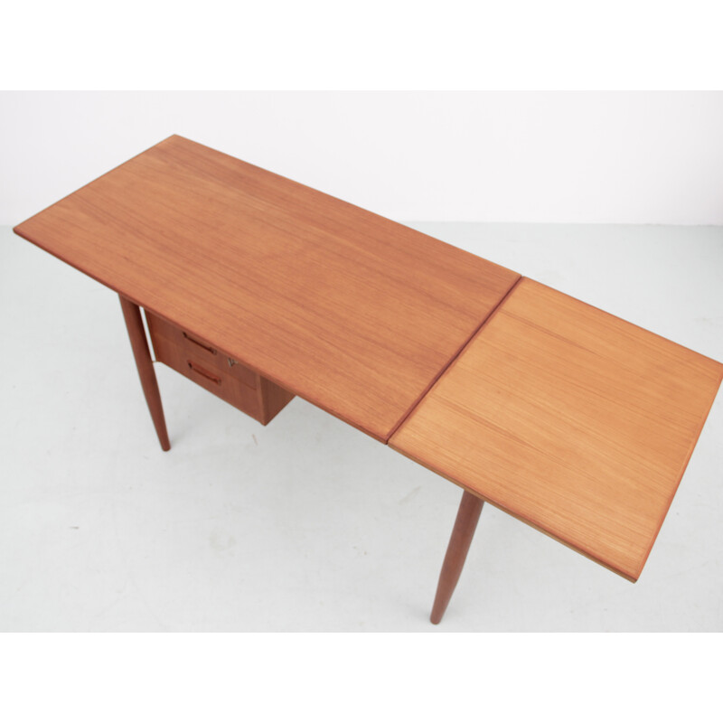Scandinavian vintage teak flap desk with tapered legs