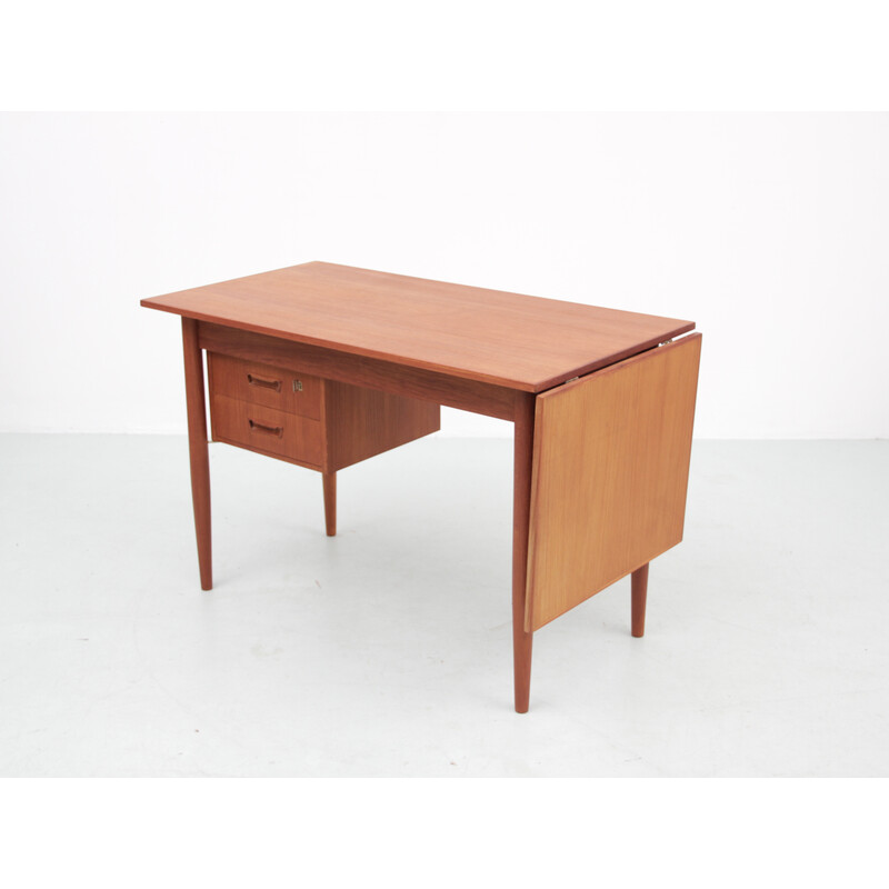 Scandinavian vintage teak flap desk with tapered legs