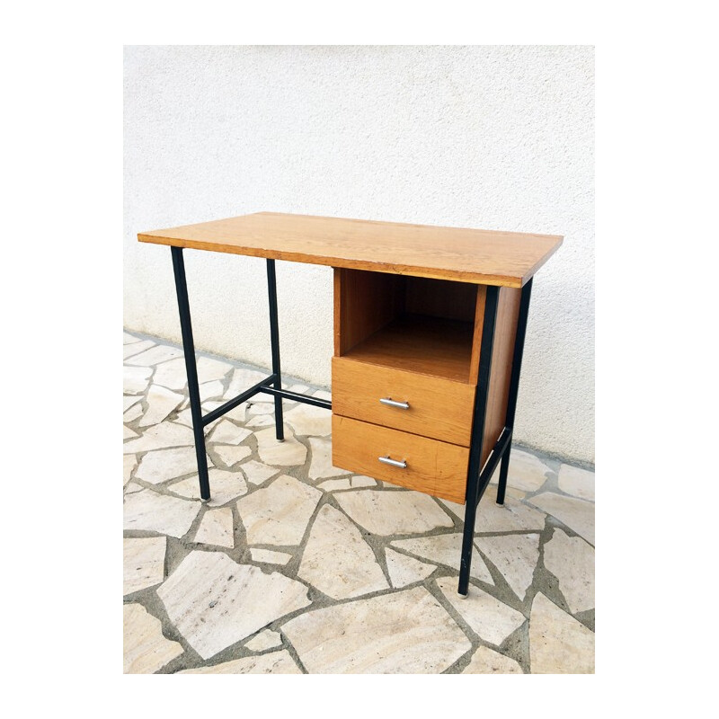 Bureau moderniste tubulaire en bois et métal - 1960