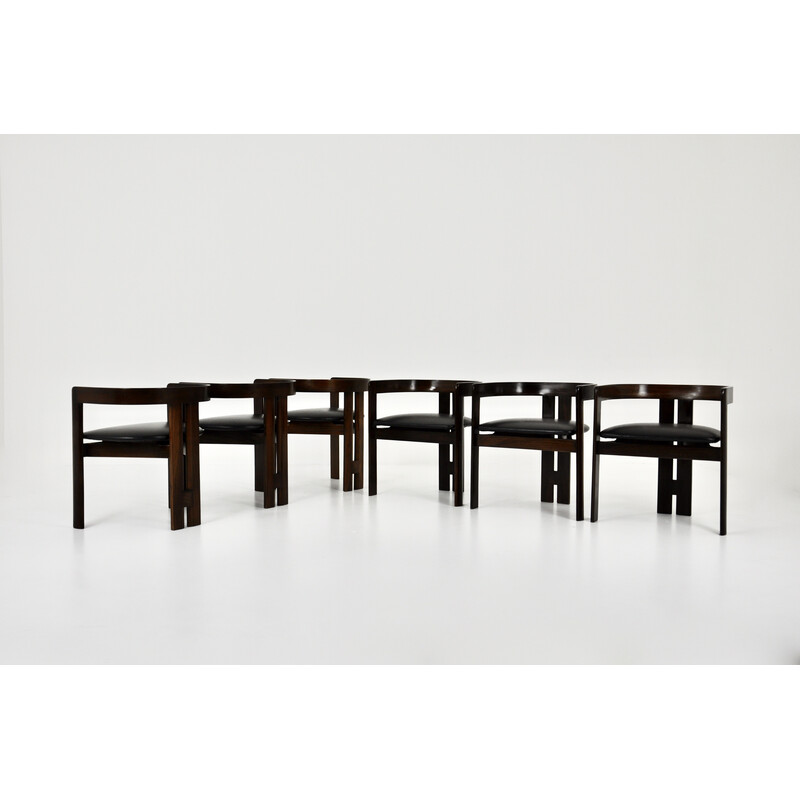 Serie von 6 Vintage "Pigreco" Stühlen aus Holz und Leder von Tobia und Afra Scarpa für Gavina, 1960