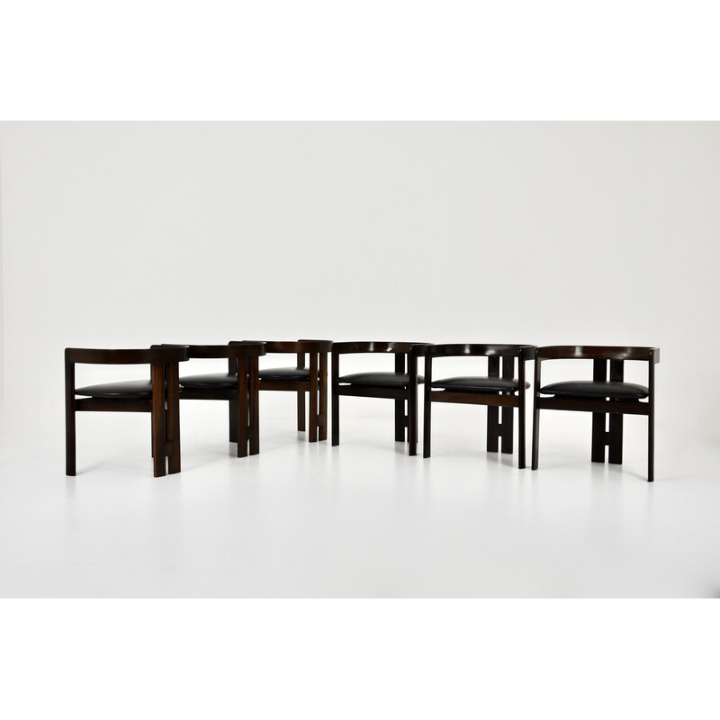 Série de 6 chaises vintage "Pigreco" en bois et cuir par Tobia et Afra Scarpa pour Gavina, 1960