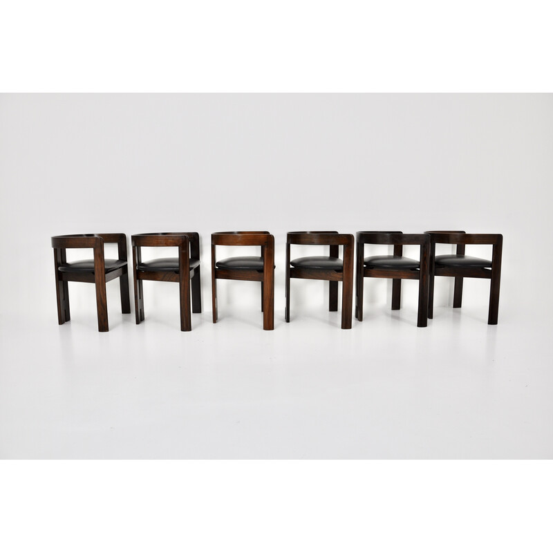 Set of 6 vintage "Pigreco" chairs in wood and leather by Tobia and Afra Scarpa for Gavina, 1960s