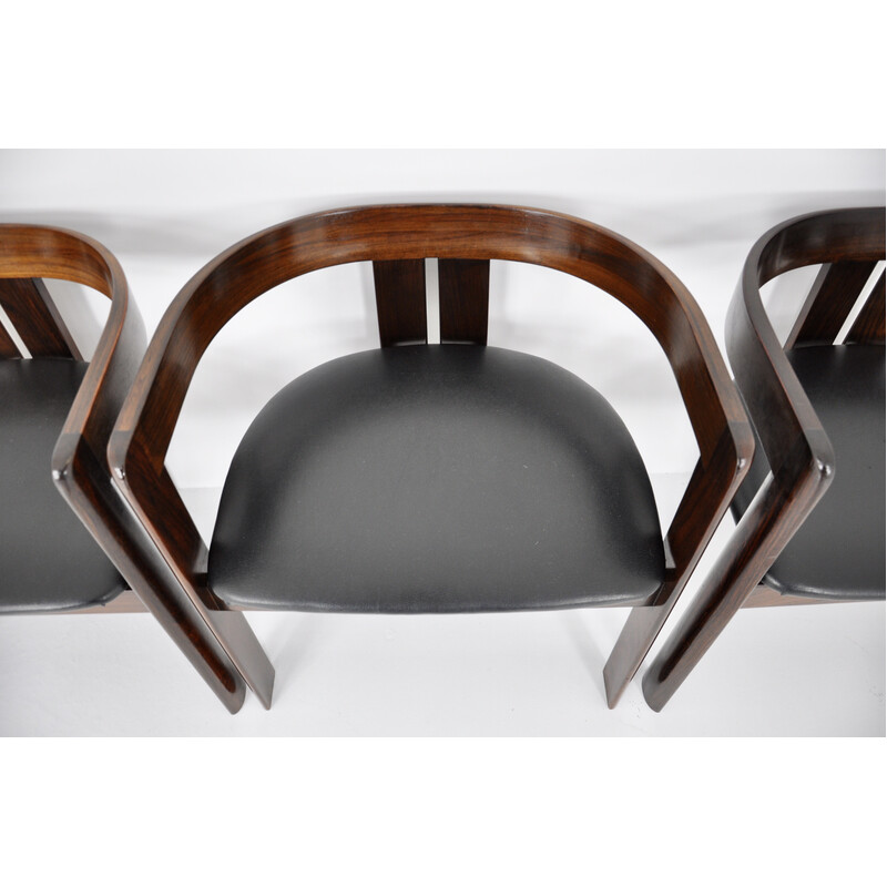 Set of 6 vintage "Pigreco" chairs in wood and leather by Tobia and Afra Scarpa for Gavina, 1960s