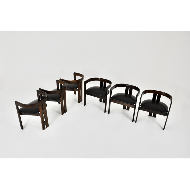 Set of 6 vintage "Pigreco" chairs in wood and leather by Tobia and Afra Scarpa for Gavina, 1960s
