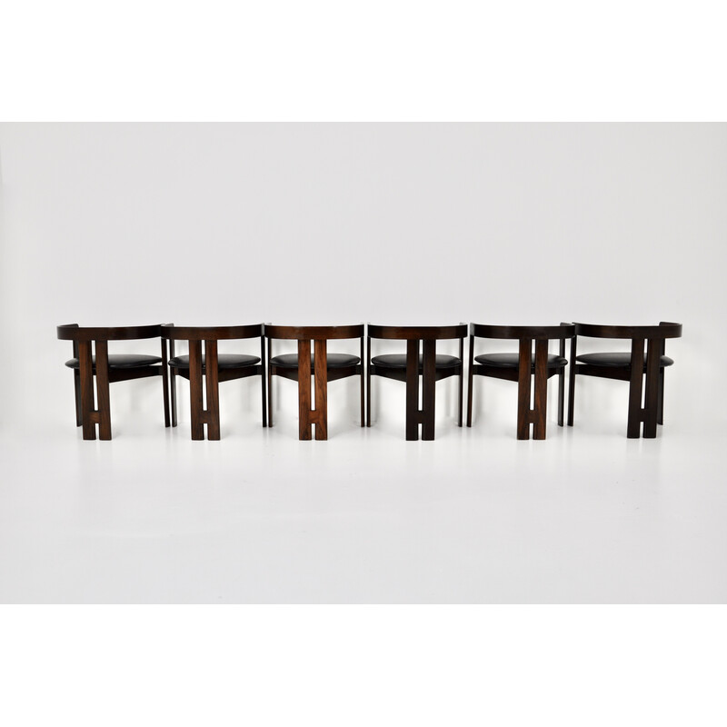 Conjunto de 6 cadeiras "Pigreco" vintage em madeira e couro de Tobia e Afra Scarpa para Gavina, 1960