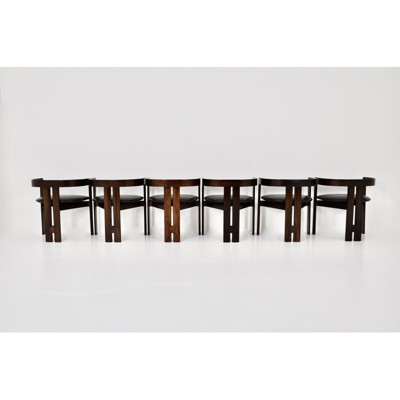 Set of 6 vintage "Pigreco" chairs in wood and leather by Tobia and Afra Scarpa for Gavina, 1960s