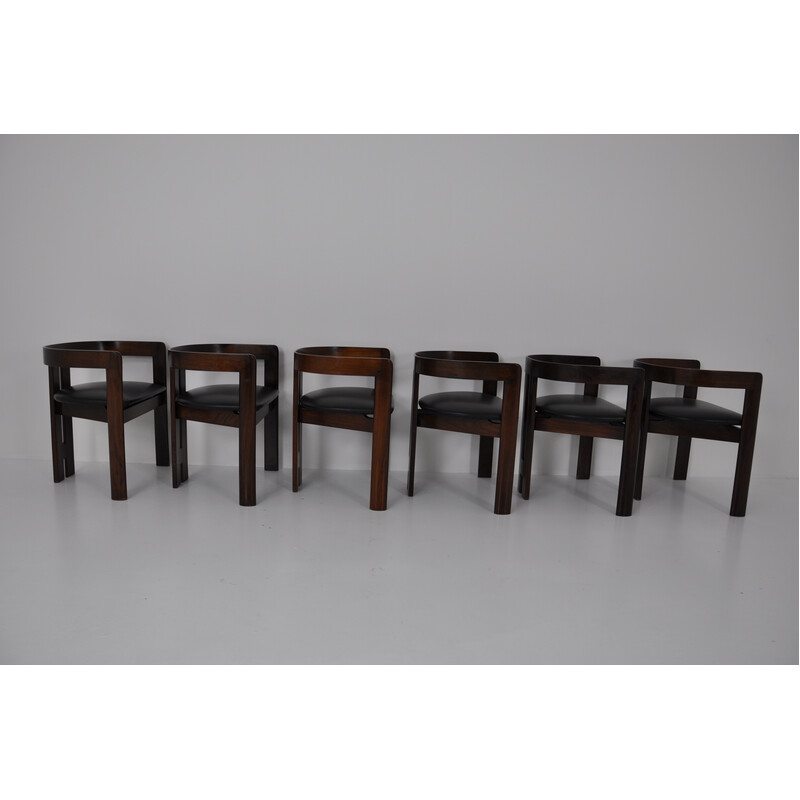 Set of 6 vintage "Pigreco" chairs in wood and leather by Tobia and Afra Scarpa for Gavina, 1960s