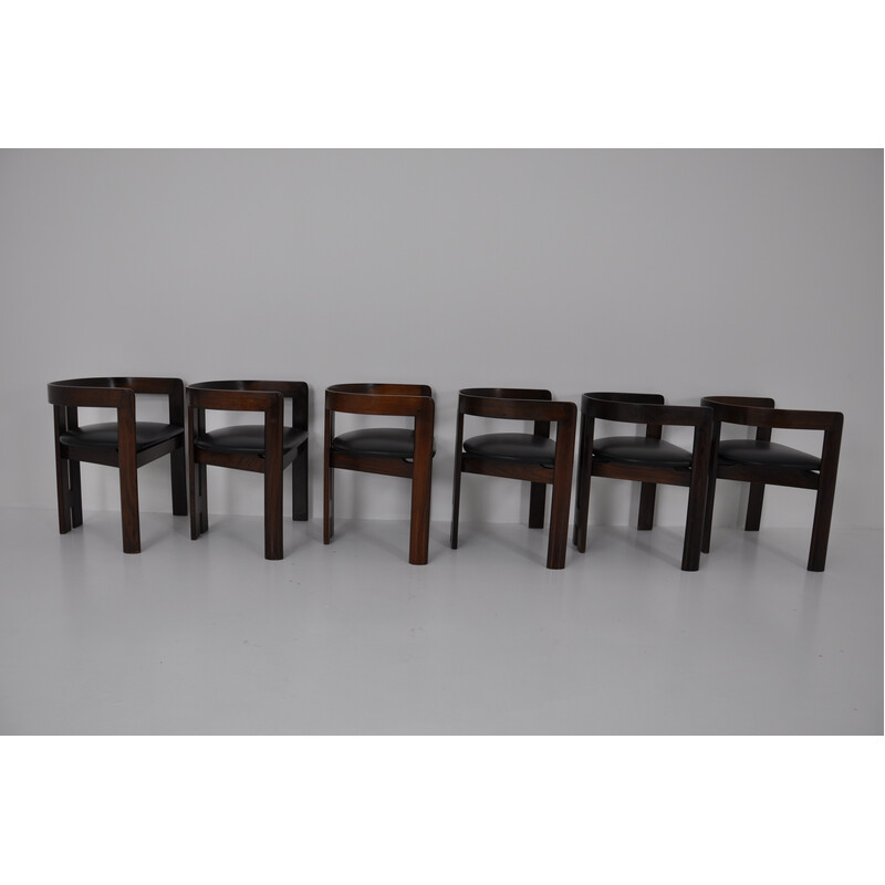 Set van 6 vintage "Pigreco" stoelen in hout en leer van Tobia en Afra Scarpa voor Gavina, 1960