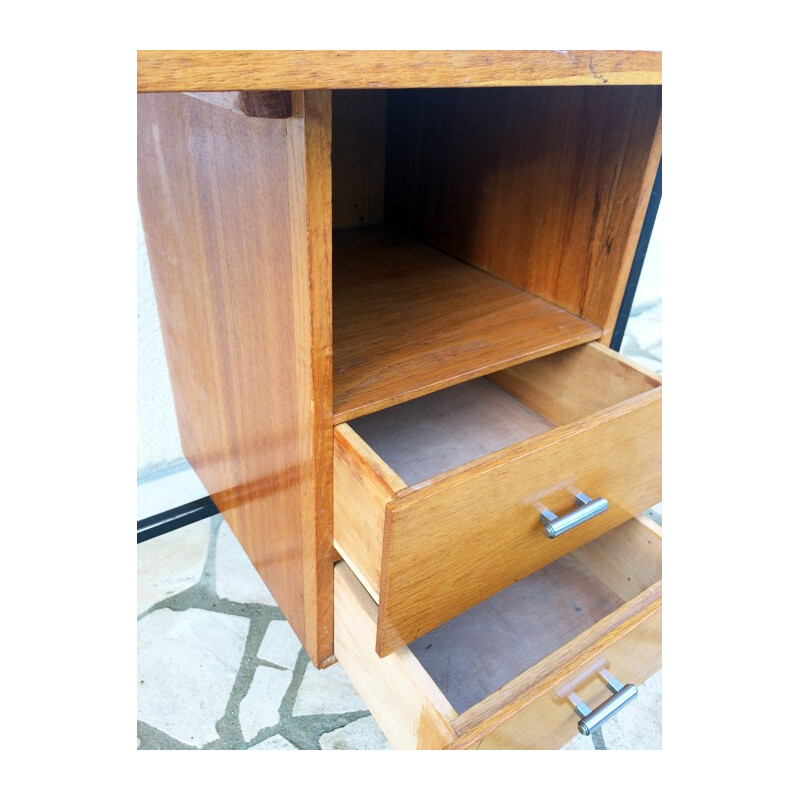 Bureau moderniste tubulaire en bois et métal - 1960