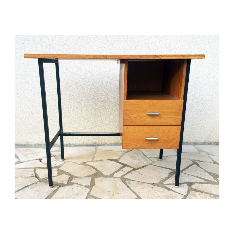 Tubular modernist desk in wood and metal - 1960s
