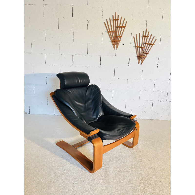 Fauteuil vintage Kroken en cuir par Ake Fribyter pour Nelo Roche Bobois, Suède 1970