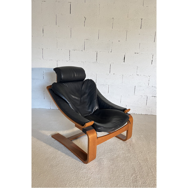 Vintage Kroken leather armchair by Ake Fribyter for Nelo Roche Bobois, Sweden 1970