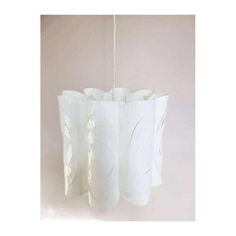 Scandinavian "flower" white hanging lamp - 1970s