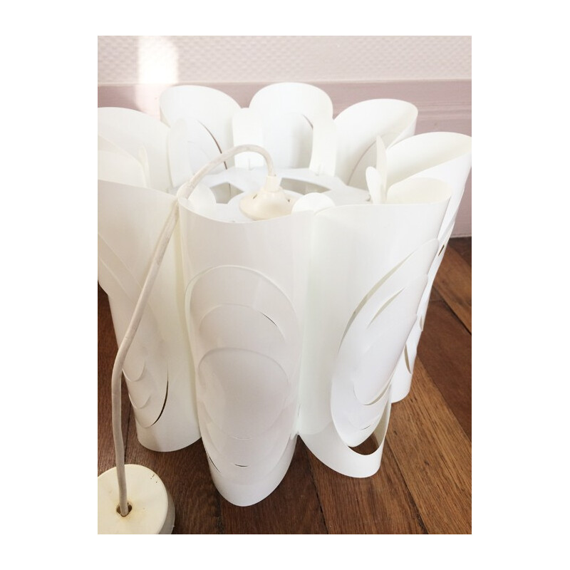 Scandinavian "flower" white hanging lamp - 1970s