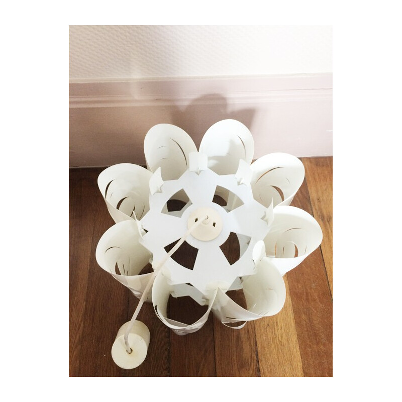 Scandinavian "flower" white hanging lamp - 1970s