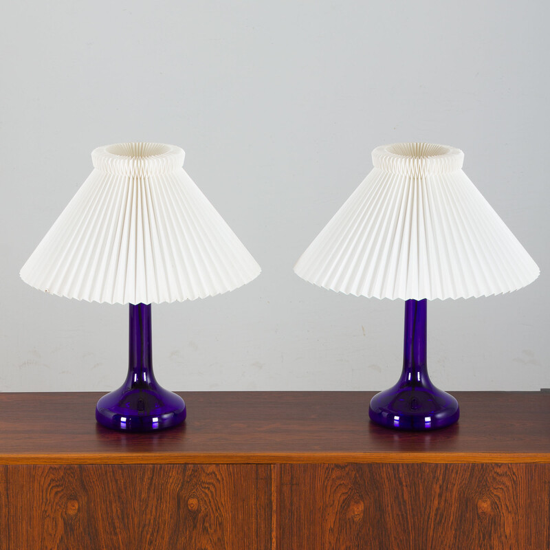 Pair of vintage deep blue table lamps by Holmegaard for Le Klint, Denmark 1970s