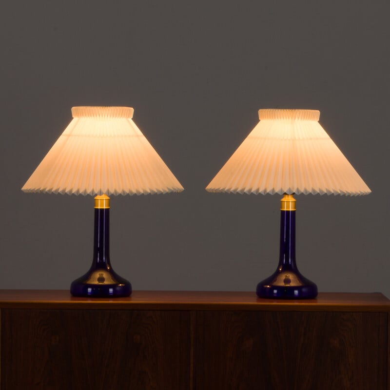 Pair of vintage deep blue table lamps by Holmegaard for Le Klint, Denmark 1970s
