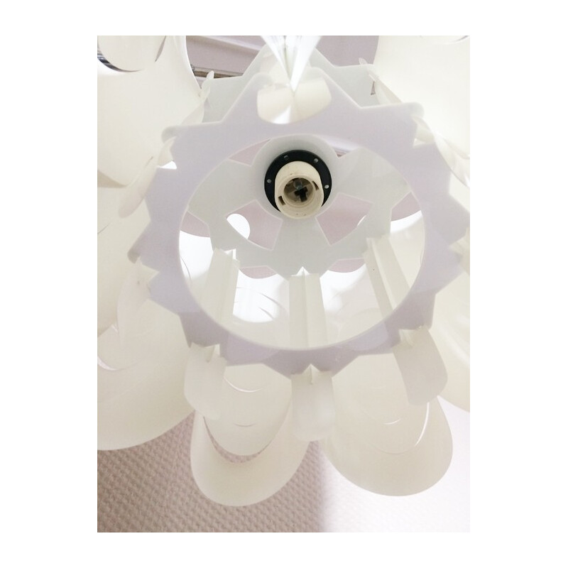 Scandinavian "flower" white hanging lamp - 1970s