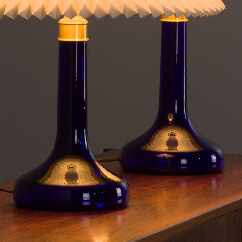 Pair of vintage deep blue table lamps by Holmegaard for Le Klint, Denmark 1970s