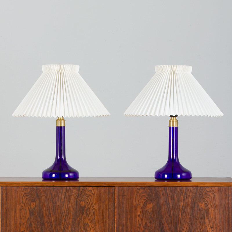 Pair of vintage deep blue table lamps by Holmegaard for Le Klint, Denmark 1970s