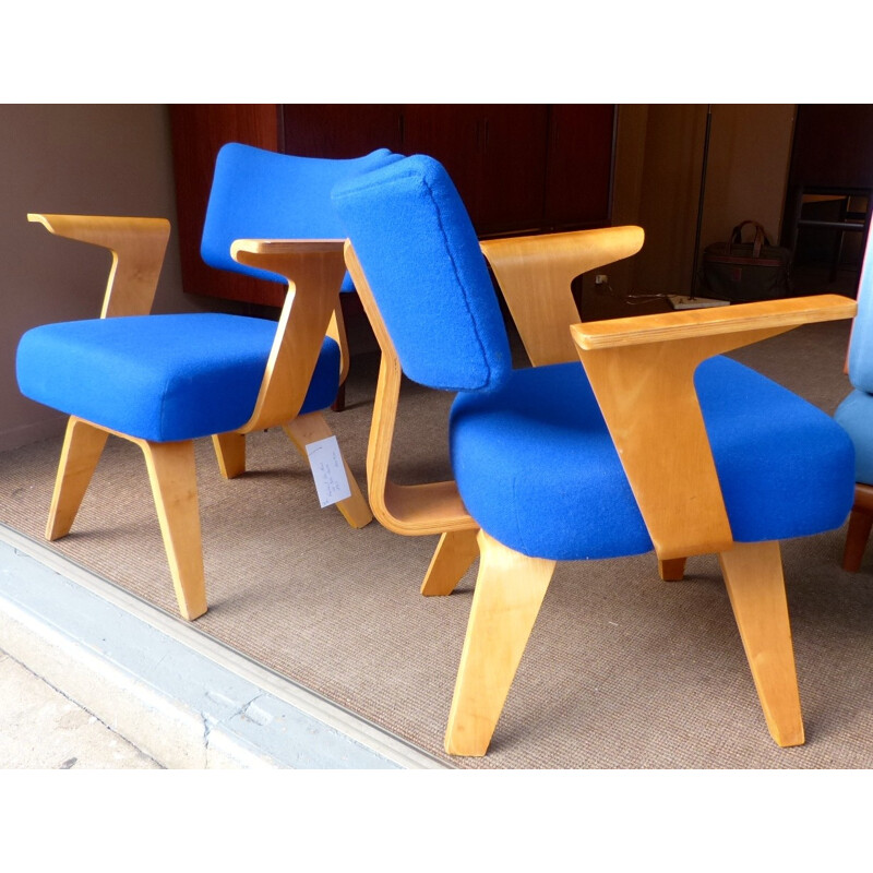 Pair of royal blue armchairs, Cor ALONS - Version 1946