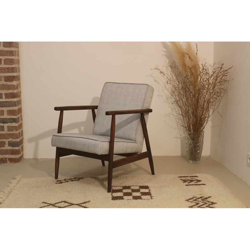 Vintage 300-190 fauteuil in gevlekte stof en hout van Henryk Lis, 1970