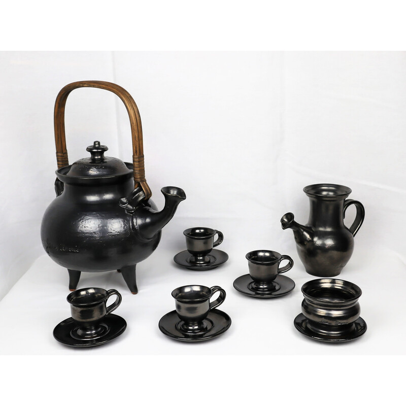 Vintage-Teeservice aus schwarzer Keramik von Jean Marais, 1980